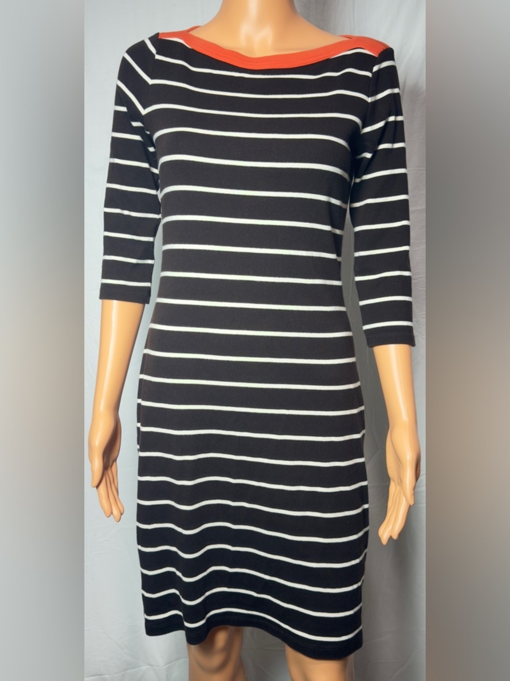 Ralph Lauren Black & White Striped Knit Dress with Orange Trim